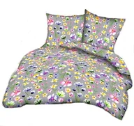 Pościel - pościel z flaneli 220x220 + 2x poszewka F 82 kwiaty malowane na szarym - miniaturka - grafika 1