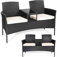 Meble ogrodowe - Ławka ogrodowa z polirattanu, 2-osobowy, zestaw mebli ogrodowych ze stołem i poduszkami, 138 x 61 x 85 cm ,meble balkonowe do ogrodu, (biała) - miniaturka - grafika 1