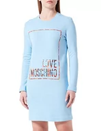 Sukienki - Love Moschino Damska sukienka o regularnym kroju z wyciętym logo z błyszczącym nadrukiem, jasnoniebieski, 40 - miniaturka - grafika 1