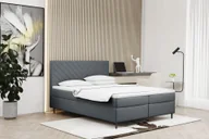 Łóżka - Łóżko skrzyniowe, materac i nakładka RUGIA, tkanina Matt Velvet, wiele kolorów Szary 200x200 cm - miniaturka - grafika 1
