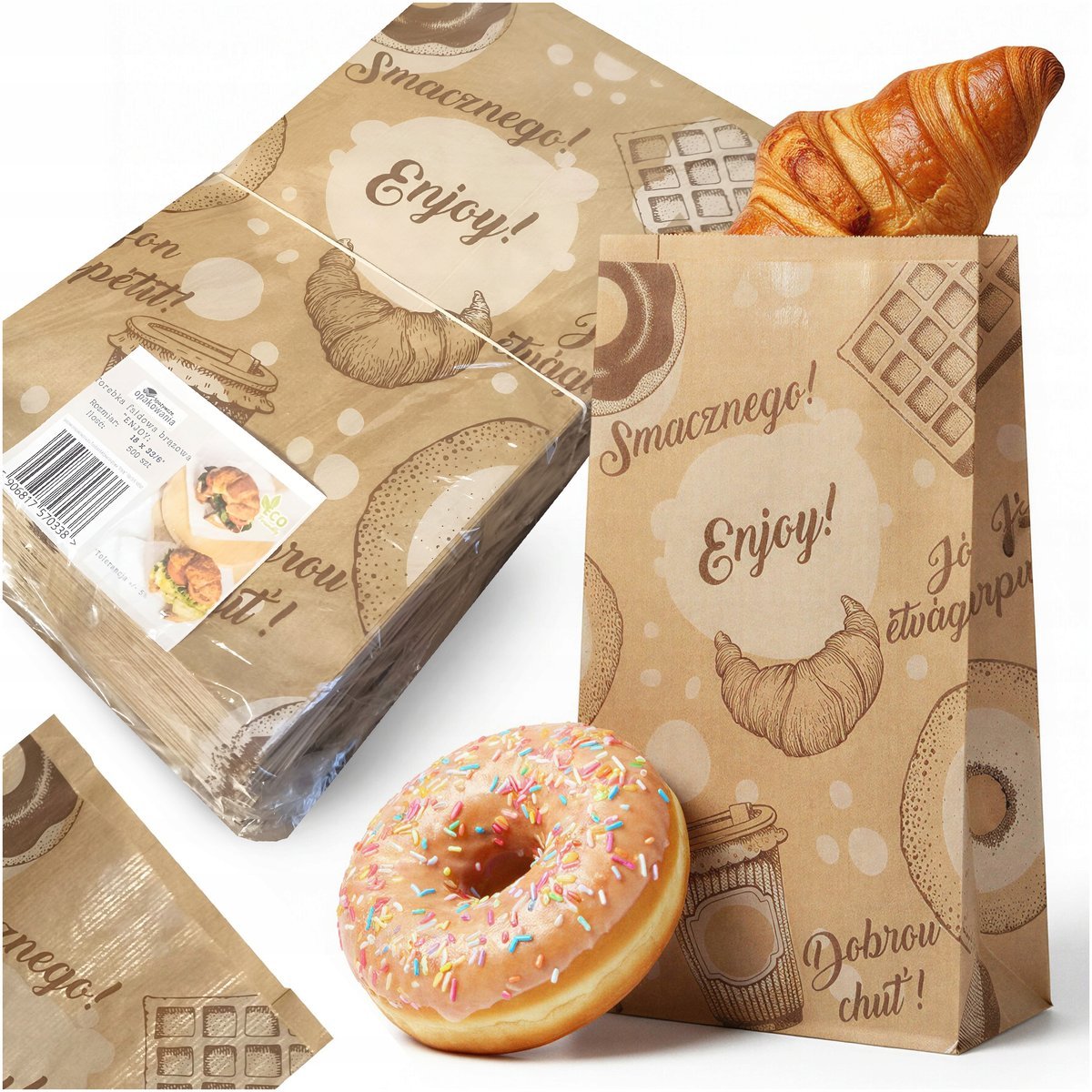 TORBA TOREBKA PAPIEROWA BRĄZOWA ŚNIADANIOWA EKOLOGICZNA DUŻA 18x33 500 SZT.