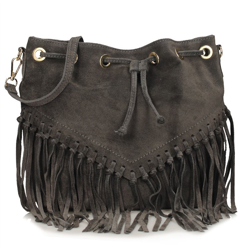 Stylowa skórzana listonoszka z ozdobnymi frędzlami Toscanio G145