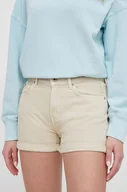 Spodenki damskie - Pepe Jeans szorty jeansowe damskie kolor beżowy gładkie high waist - miniaturka - grafika 1