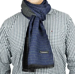 Ciepły szalik męski Cashmere geometryczny SZA-34 granatowo-szary - Apaszki i szaliki męskie - miniaturka - grafika 1
