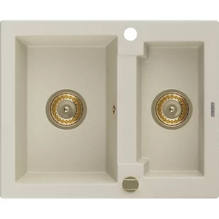 Mexen Carlos zlewozmywak granitowy 1,5-komorowy 582 x 475 mm, beżowy, syfon złoty - Zlewozmywaki - miniaturka - grafika 1