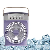 Wentylatory - Przenośny wentylator chłodzący powietrze, wentylator parowy z 3 wentylatorami, mini wentylator biurkowy z generatorem mgły i lampką nocną, fioletowy - miniaturka - grafika 1