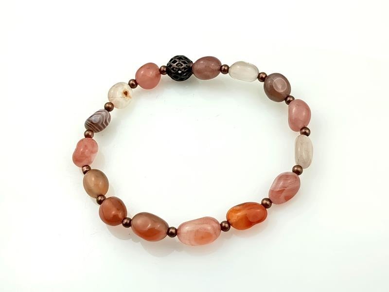 Kamyki agatu z Botswany - bransoletka na podwójnej gumce, mosiądz, obwód 17 cm, waga 10.6 grama, rękodzieło