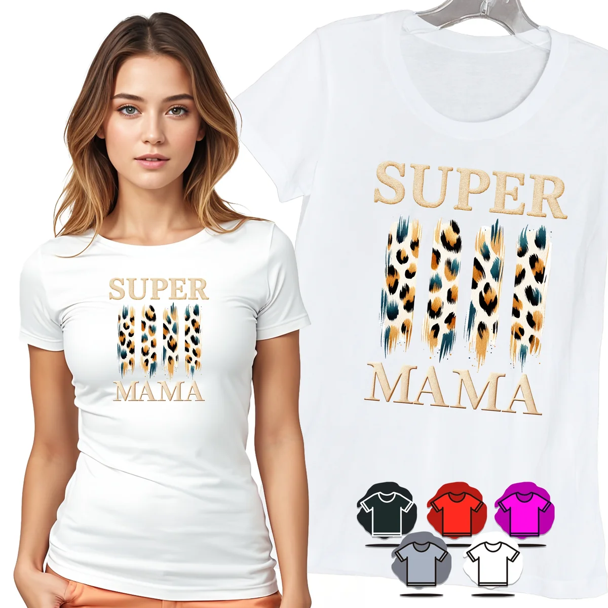 KOSZULKA DAMSKA T-SHIRT - SUPER HERO MAMA PANTERKA BEŻOWY WZÓR PREZENT - M