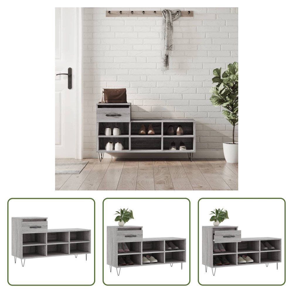 The Living Store Stojak na buty szary Sonoma 102x36x60 cm Materiał drewnopochodny