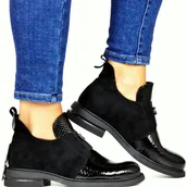 Botki damskie - DAMSKIE BOTKI PRZED KOSTKĘ VINCEZA 58560 CZARNE KROKODYL - miniaturka - grafika 1