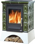 Piece wolnostojące - ABX Piecyk kaflowy Helvetia biały cokół - Zielony - miniaturka - grafika 1