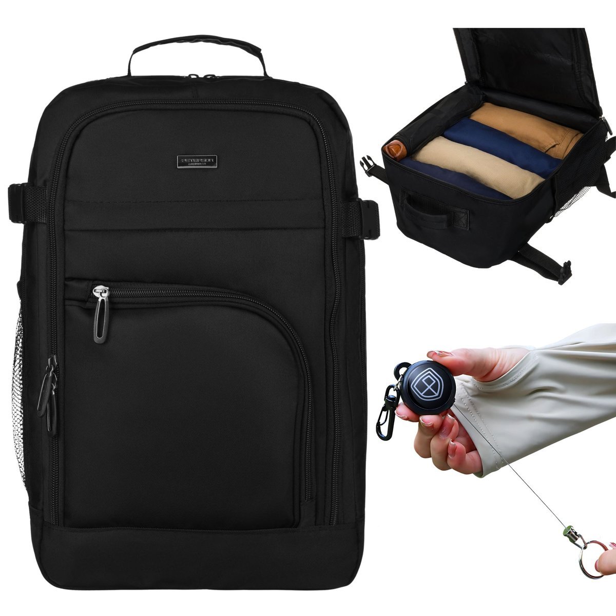 Plecak bagaż podręczny do samolotu podróżny torba Wizzair Ryanair 40x20x25 czarny PETERSON + brelok retraktor