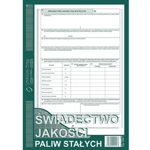 Michalczyk&Prokop Druk offsetowy świadectwo jakości paliw stałych A4 40 kartek 300-1/ MP275 - Druki akcydensowe - miniaturka - grafika 1