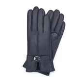 Rękawiczki - Damskie rękawiczki skórzane z wycięciem i klamerką - miniaturka - grafika 1