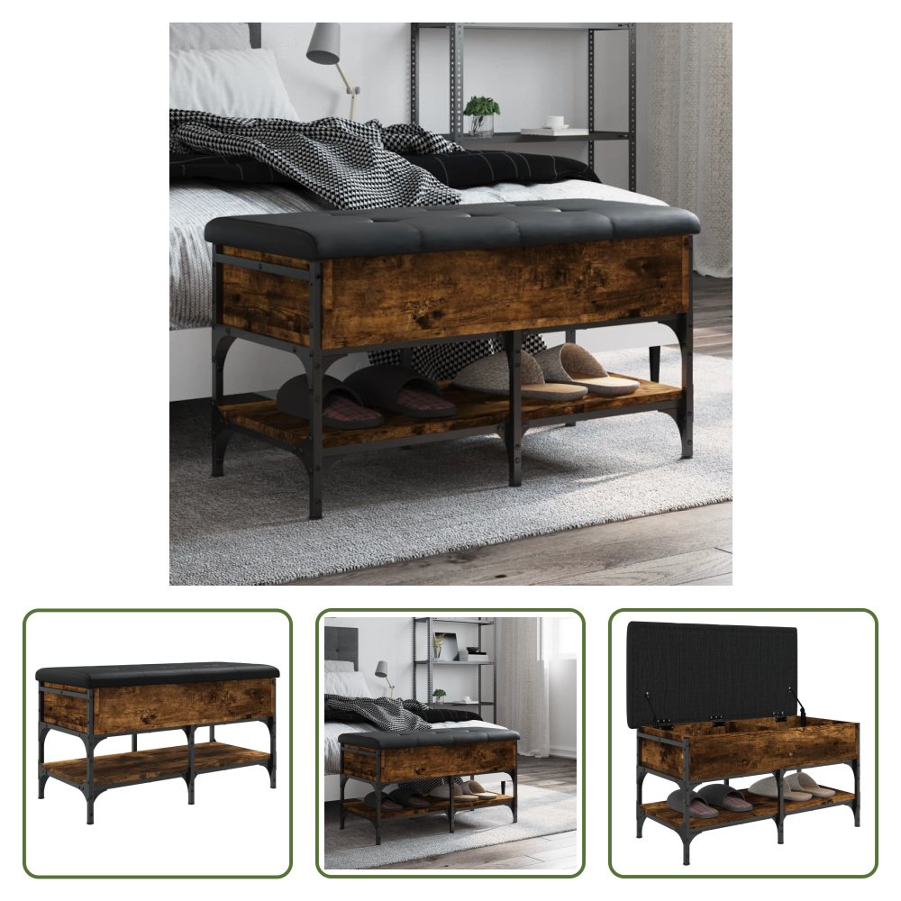 The Living Store Ławka na buty dąb wędzony 82x42x45 cm materiał drewnopochodny