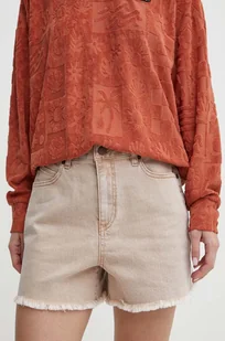 Volcom szorty damskie kolor beżowy gładkie high waist - Spodenki damskie - miniaturka - grafika 1