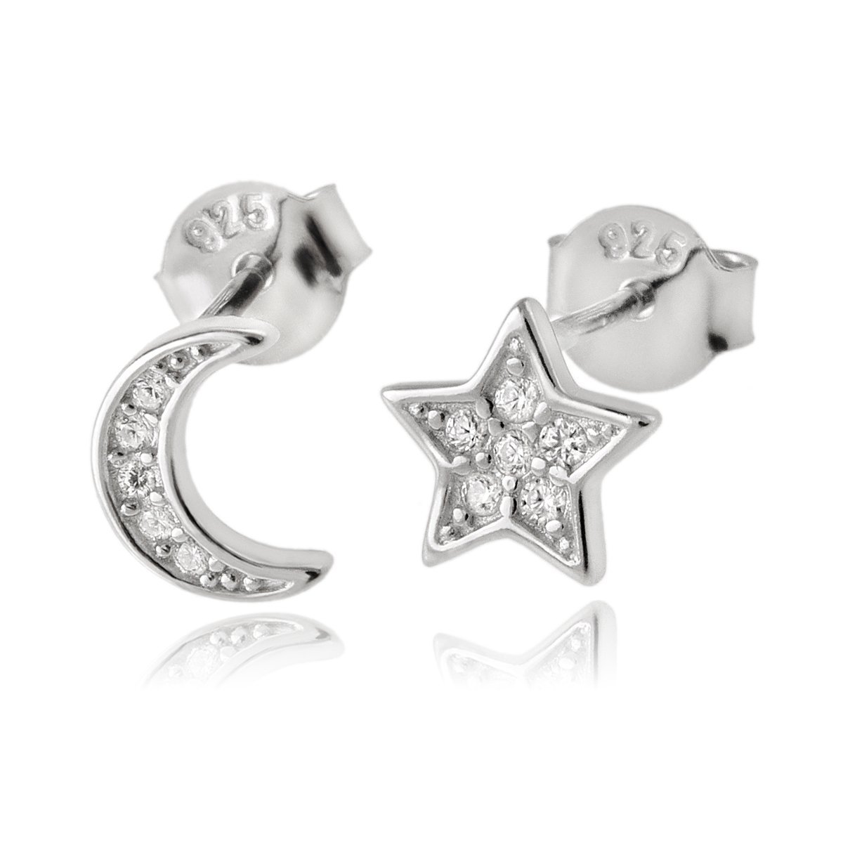 Kolczyki srebrne 925 księżyc i gwiazda Blask nieba z cyrkoniami 0,8g