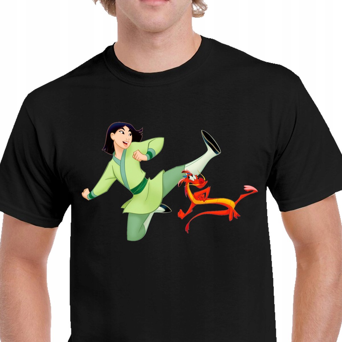 P319 KOSZULKA MĘSKA CZARNA MULAN MUSHU CHIŃSKI SMOK PREZENT BAWEŁNA M