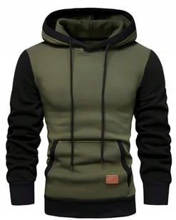 HIT BLUZA MĘSKA Z KAPTUREM BEZ ZAMKA KANGURKA ZIELONA SUPER MODNA L - Bluzy męskie - miniaturka - grafika 1