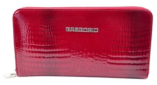 Portfel Damski Skóra Naturalna GREGORIO Duży Z Metalowym Suwakiem Piórnik Lakierowany GF-119 CZERWONY RFID 19 x 10 x 2.5 [cm] - Portfele - miniaturka - grafika 1