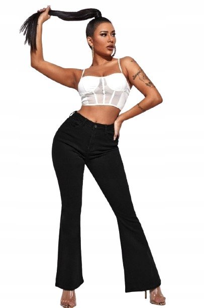 SHEIN JEANSY DAMSKIE CZARNE DZWONY CASUAL 38 1DB
