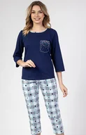 Piżamy damskie - Bawełniana piżama damska granatowa 676, Kolor granatowy-wzór, Rozmiar M, Regina - Intymna - miniaturka - grafika 1