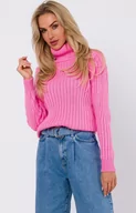 Swetry damskie - Sweter z golfem różowy M771, Kolor różowy, Rozmiar L/XL, MOE - Primodo.com - miniaturka - grafika 1