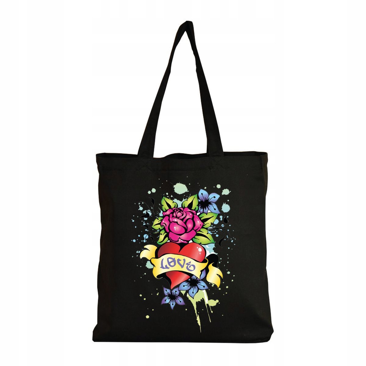 Eko Torba na ramię Zakupy Shopper Torebka Bawełniana Love Serce Kwiaty