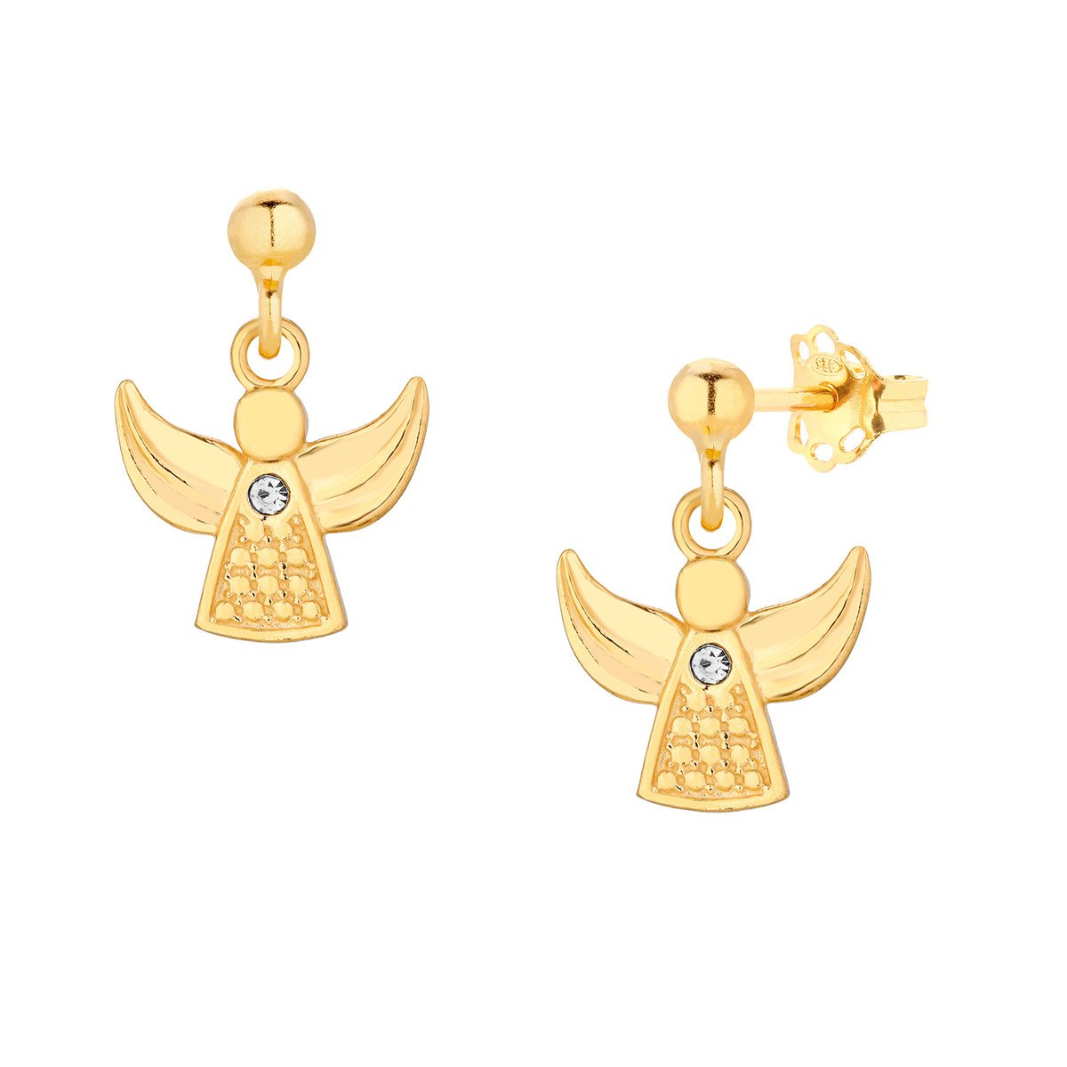 Złote kolczyki z aniołkiem