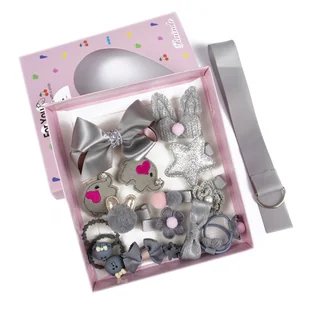 ZESTAW DLA DZIEWCZYNKI gumki spinki PREZENT szary - Ozdoby do włosów - miniaturka - grafika 1