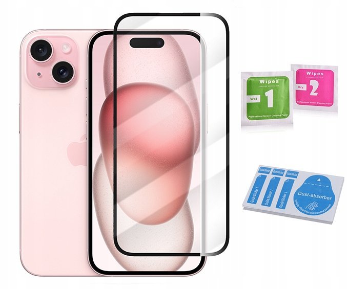 SZKŁO HARTOWANE do iPhone 15 PEŁNE NA CAŁY EKRAN 5D HD+ SZYBKA