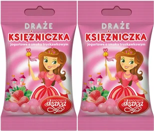 Skawa Cukierki Draże jogurtowe truskawkowe Księżniczki 70g x 2 | Zestaw Dwupak - Gumy do żucia, lizaki, dropsy - miniaturka - grafika 1