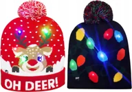 Czapki damskie - Czapka świąteczna Świecąca LED Zimowa Unisex Zestaw 2szt czerwona i czarna - miniaturka - grafika 1