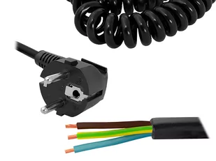 PS Przewód spiralny z wtyczką 3m 3x1,5, czarny. (1LM) - Kable komputerowe i do monitorów - miniaturka - grafika 1