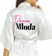 Piżamy damskie - SZLAFROK SATYNOWY BIAŁY Wieczór Panieński PANNA MŁODA Różne Wzory - miniaturka - grafika 1