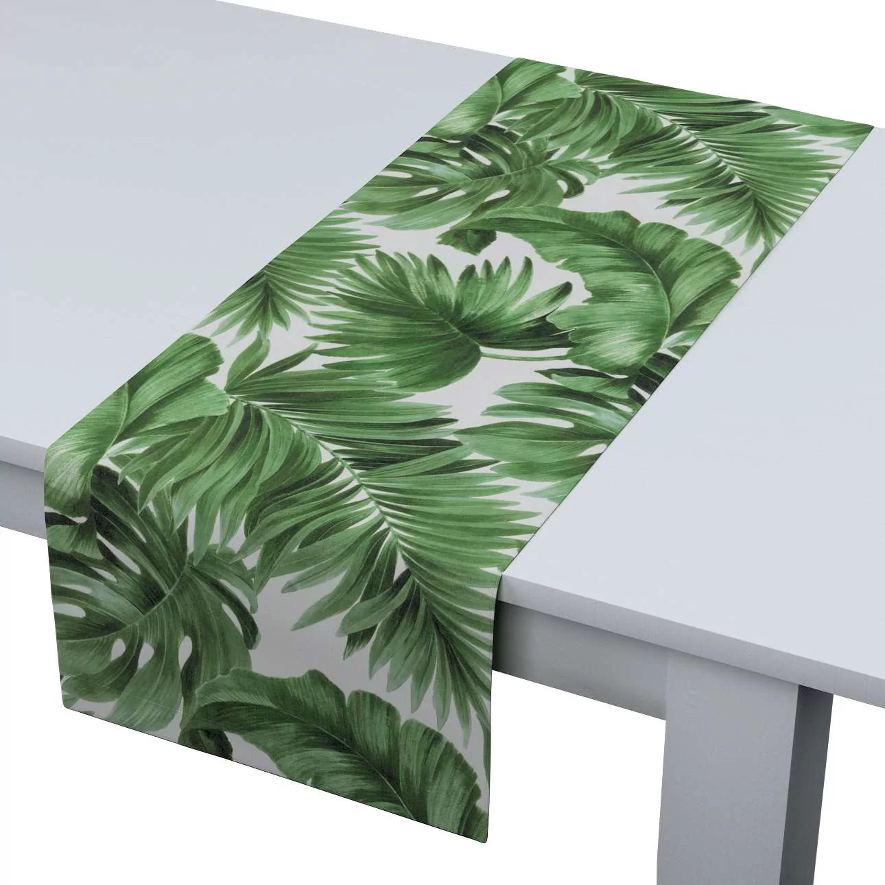 Dekoria pl pl Bieżnik prostokątny zielone liście na białym tle 40 × 130 cm Tropical Island 410-141-71