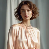 Pasmanteria - Tkanina ubraniowa satyna z lycrą - morelowy 5 - miniaturka - grafika 1