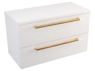 Szafki łazienkowe - Szafka Wisząca Z Blatem ATH 80 cm - Biały Mat - Uchwyty Złote Polerowane - miniaturka - grafika 1