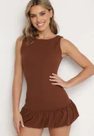 Kombinezony - Brązowy Taliowany Kombinezon Ozdobiony Falbanką Semiriela - miniaturka - grafika 1