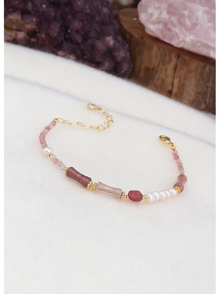 L'Atelier de Gaia Pozłacana bransoletka z perłami i kwarcem