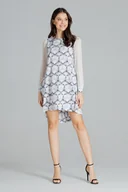 Sukienki - Elegancka sukienka z szyfonu - asymetryczny dół - fioletowy wzór - rozmiar L - miniaturka - grafika 1