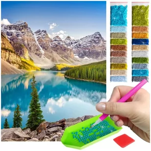 Haft Diamentowy ARTULIO, Obraz DIY 5D, Diamond Painting, Mozaika diamentowa 30x40cm (Widok na góry z turkusowym jeziorem) + zestaw akcesoriów - Malowanie po numerach - miniaturka - grafika 1