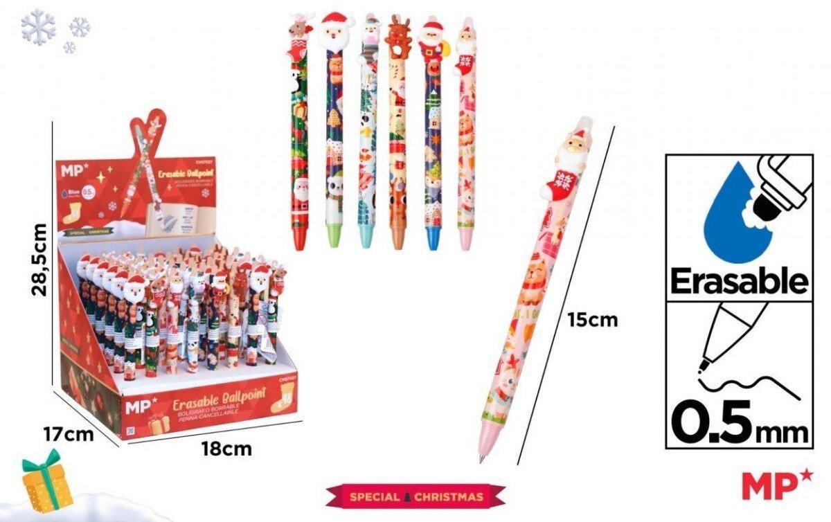 Długopis ścieralny z nakładką świąteczny 48szt