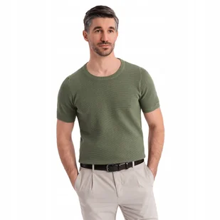 Dzianinowa koszulka męska delikatna struktura oliwkowa OM-TSCT-0244 V5 XL - Koszulki męskie Dzianinowa koszulka męska delikatna struktura oliwkowa OM-TSCT-0244 V5 XL - Koszulki męskie - miniaturka - grafika 1
