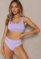 Stroje kąpielowe - Fioletowe Bikini Biustonosz i Majtki Typu Figi Zdobione Siateczką Natelina - miniaturka - grafika 1