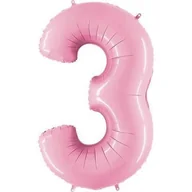 Balony i akcesoria - Balon Foliowy Cyfra 3, pudrowy róż, 102cm Grabo - miniaturka - grafika 1