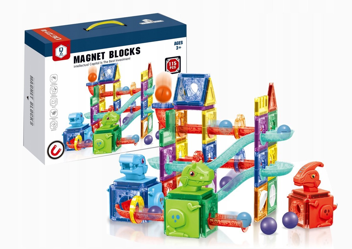 KLOCKI MAGNETYCZNE 115el 3D TOR KULKOWY KONSTRUKCYJNY ZJEŻDŻALNIA 128A