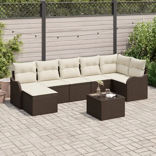 Zestaw Modularnych Sof Ogrodowych Rattan Brązowo-Kremowy 5 Sztuk