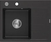 Zlewozmywaki - Mexen Ben zlewozmywak granitowy 1-komorowy z ociekaczem prawy 600 x 500 mm, czarny/srebrny metalik, syfon chrom - 6523605000-73 - miniaturka - grafika 1