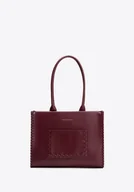 Torebki damskie - Damska shopperka z imitacji skóry z dekoracyjną plecionką bordowa - miniaturka - grafika 1